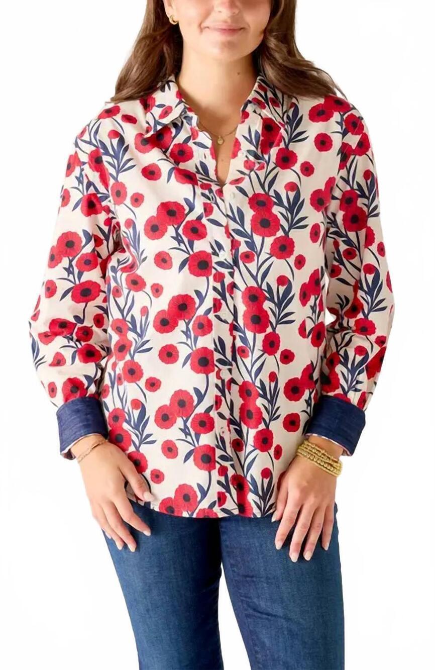 NEW MERSEA margot button up in poppy  floral